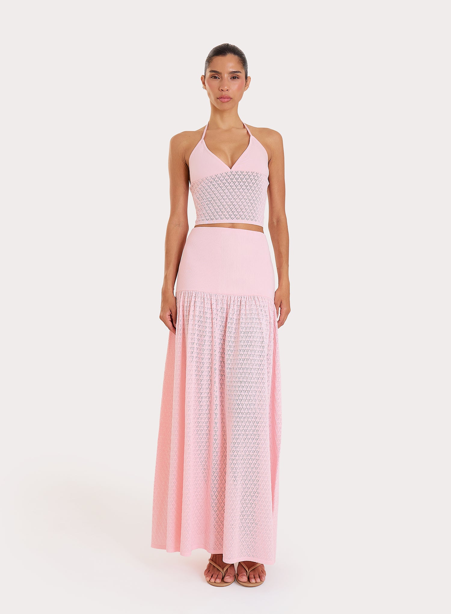Pink Contrast Knit Cami Top